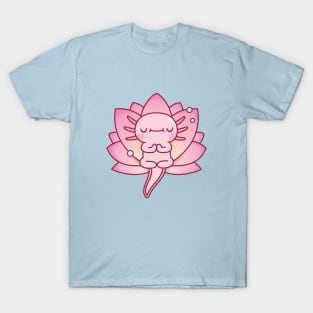 Cute Axolotl Relax Yoga Pose Lotus Flower T-Shirt